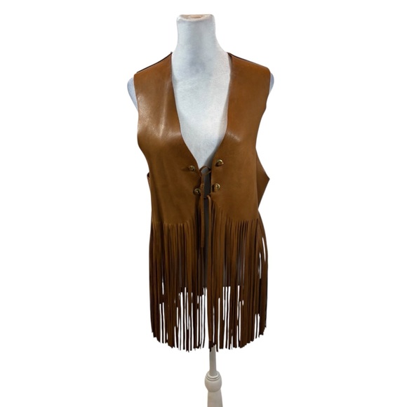 Jackets & Blazers - Ladies Genuine Leather Tie Front‎ Fringe Bottom Leather Vest Size Medium/Large